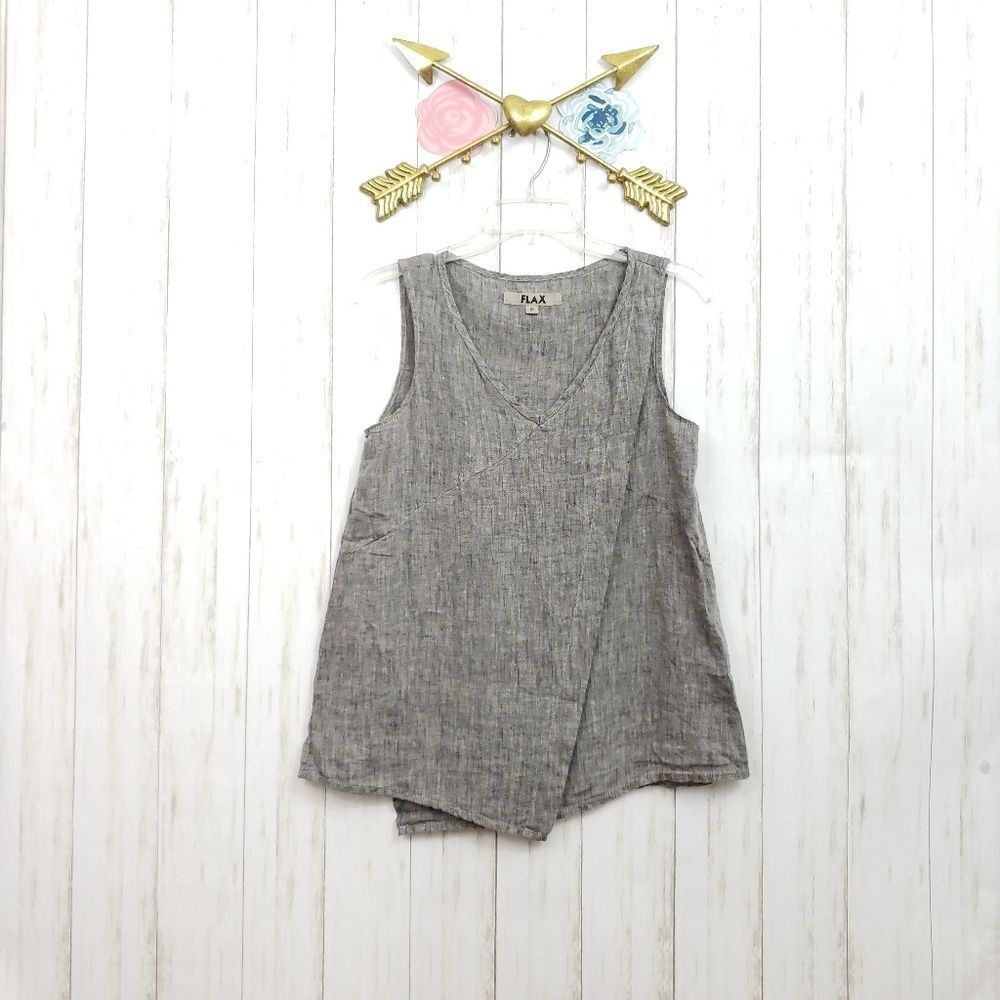Flax Gray Lagenlook Flyaway Sleeveless Top Size P